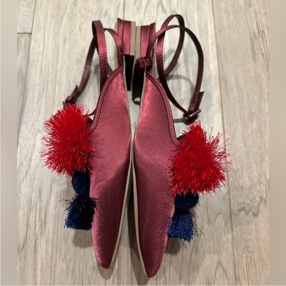 Asos Red and Blue Pom Pom Ballet Strappy Flats/Size 7 - Picture 3 of 7